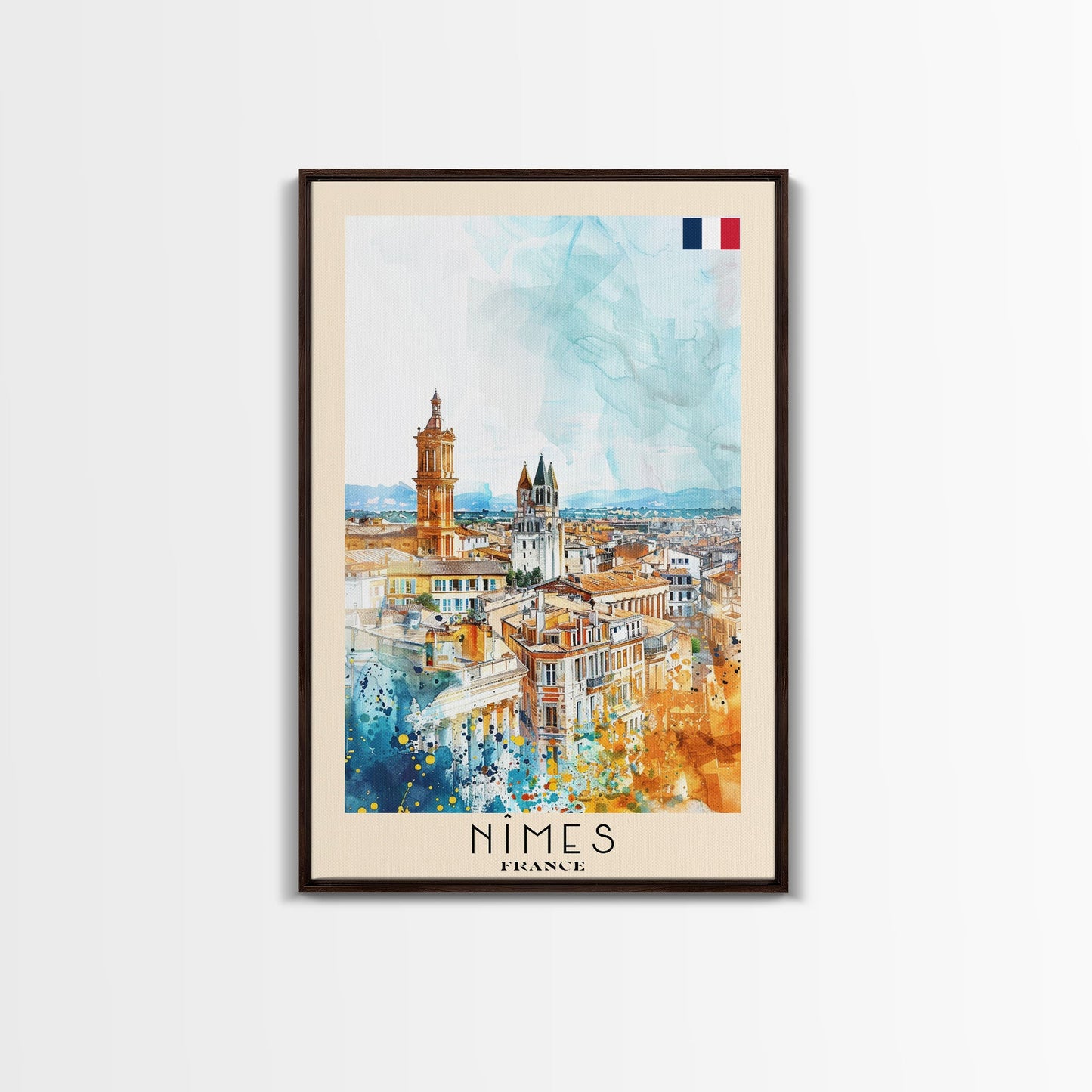 Nîmes France Framed Canvas Print, Historic Travel Poster