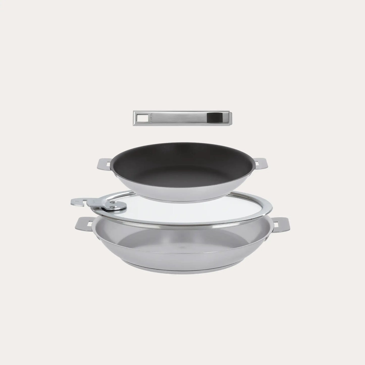 Cristel Strate 4-Piece Mixed Frying Pan Set – Stainless Steel & Non-Stick with Lid