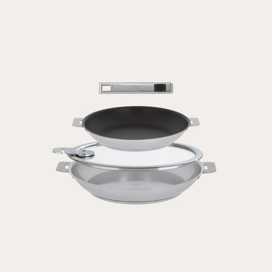 Cristel Strate 4-Piece Mixed Frying Pan Set – Stainless Steel & Non-Stick with Lid