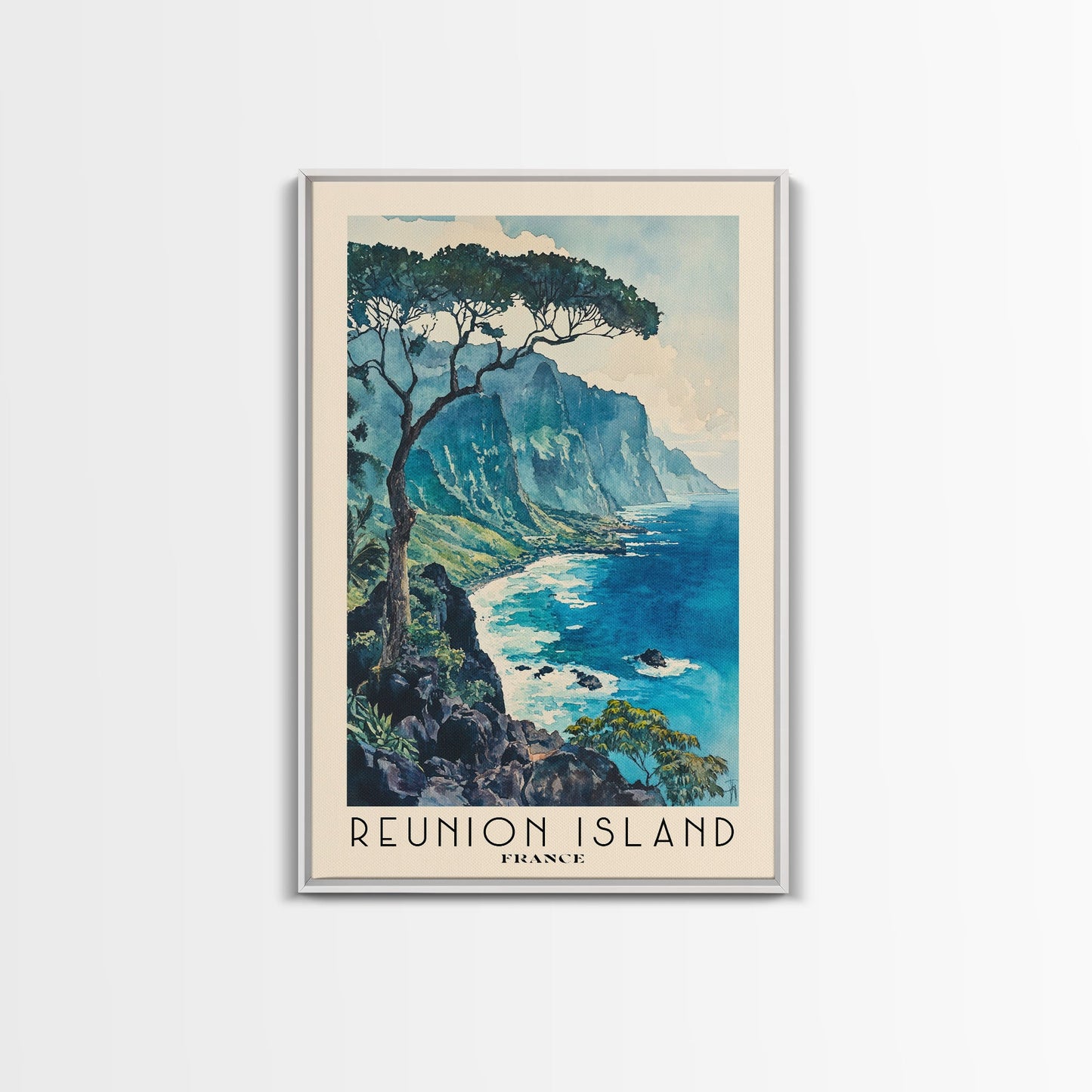 Reunion Island, France Travel Poster Framed Canvas Print