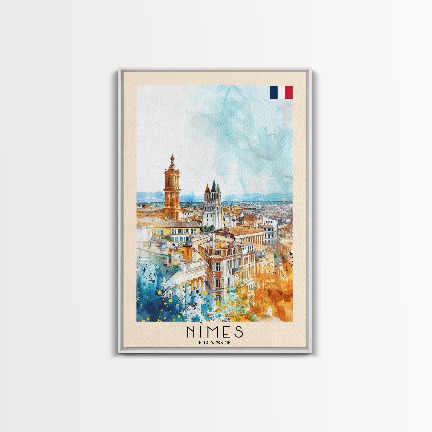 Nîmes France Framed Canvas Print, Historic Travel Poster