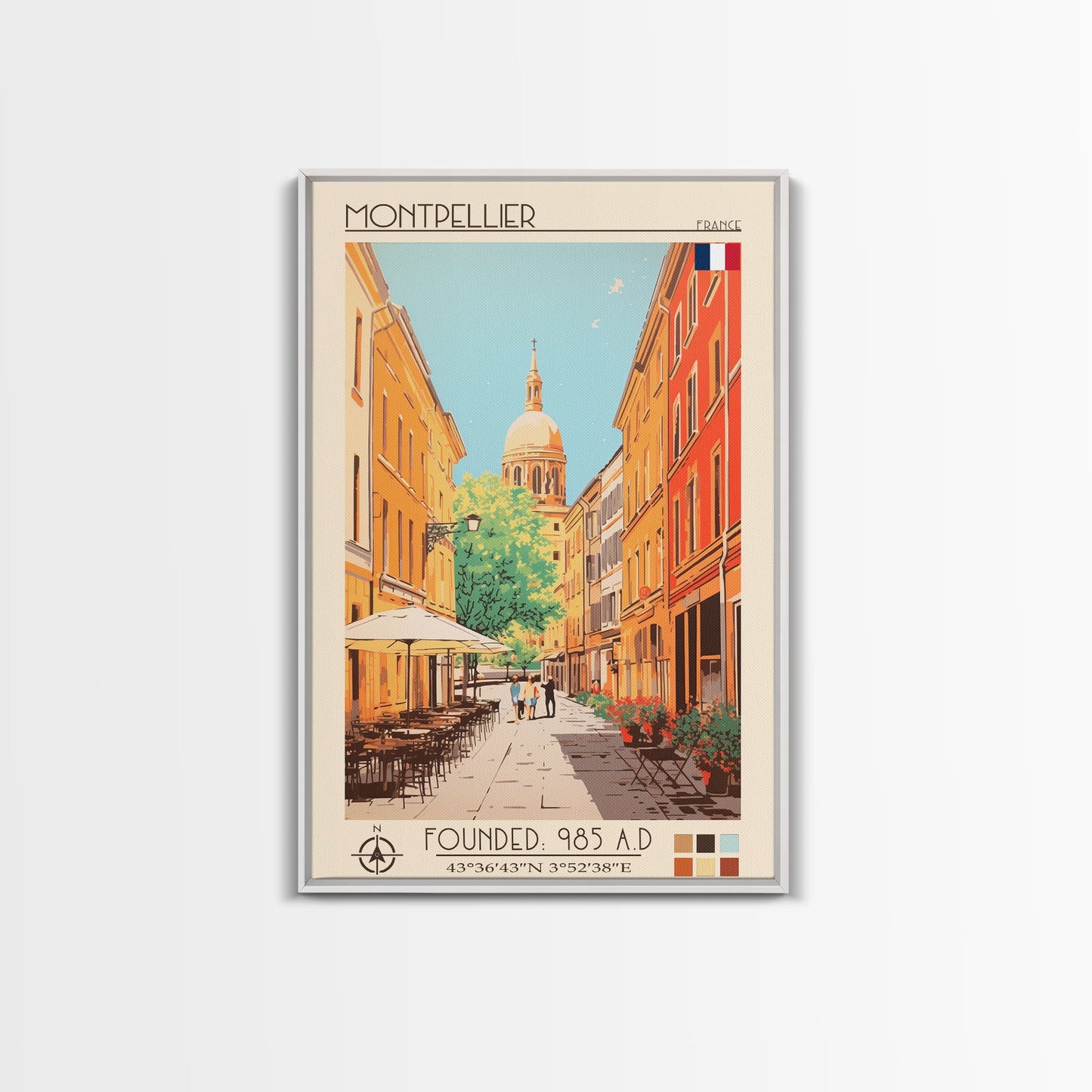 Montpellier France Travel Poster Framed Canvas Print