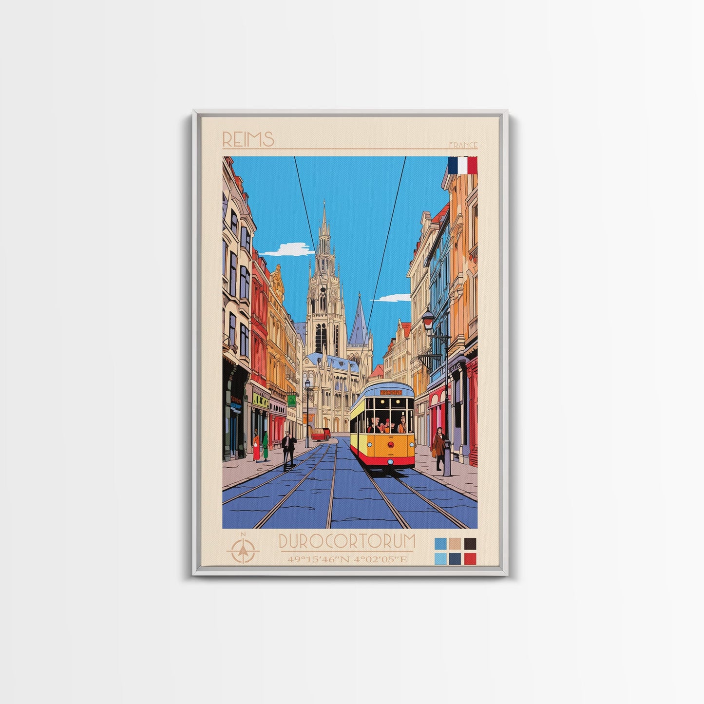 Reims France Travel Poster Framed Canvas Print