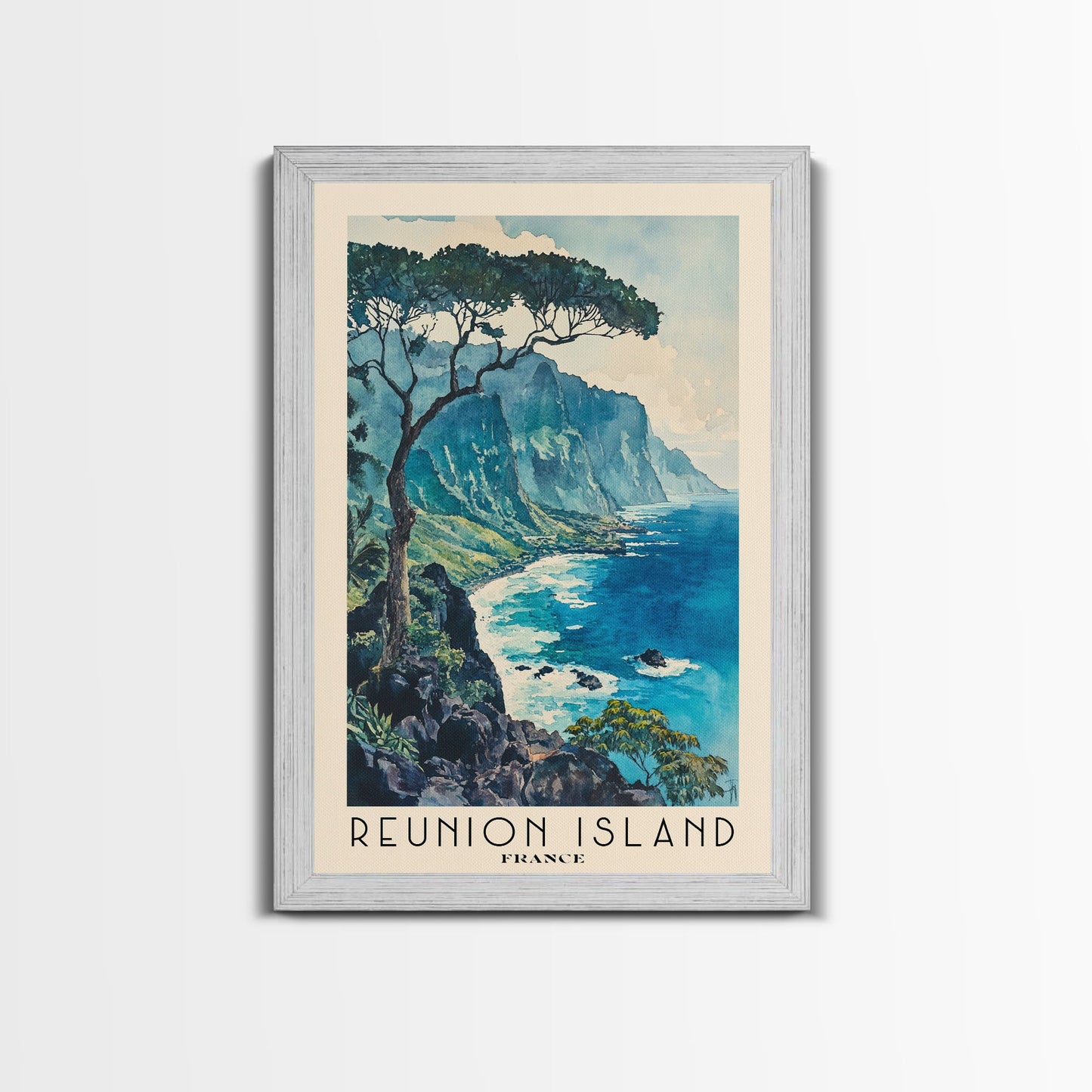 Reunion Island, France Travel Poster Framed Canvas Print