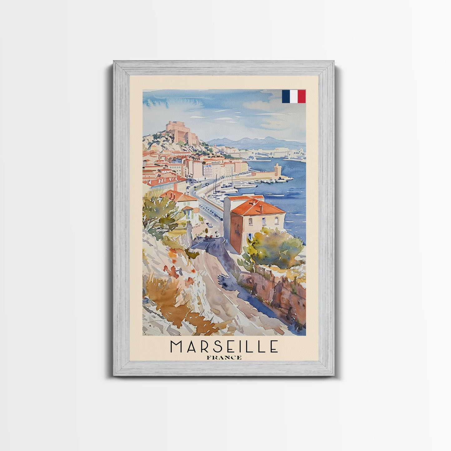 Marseille France Travel Poster Framed Canvas Print