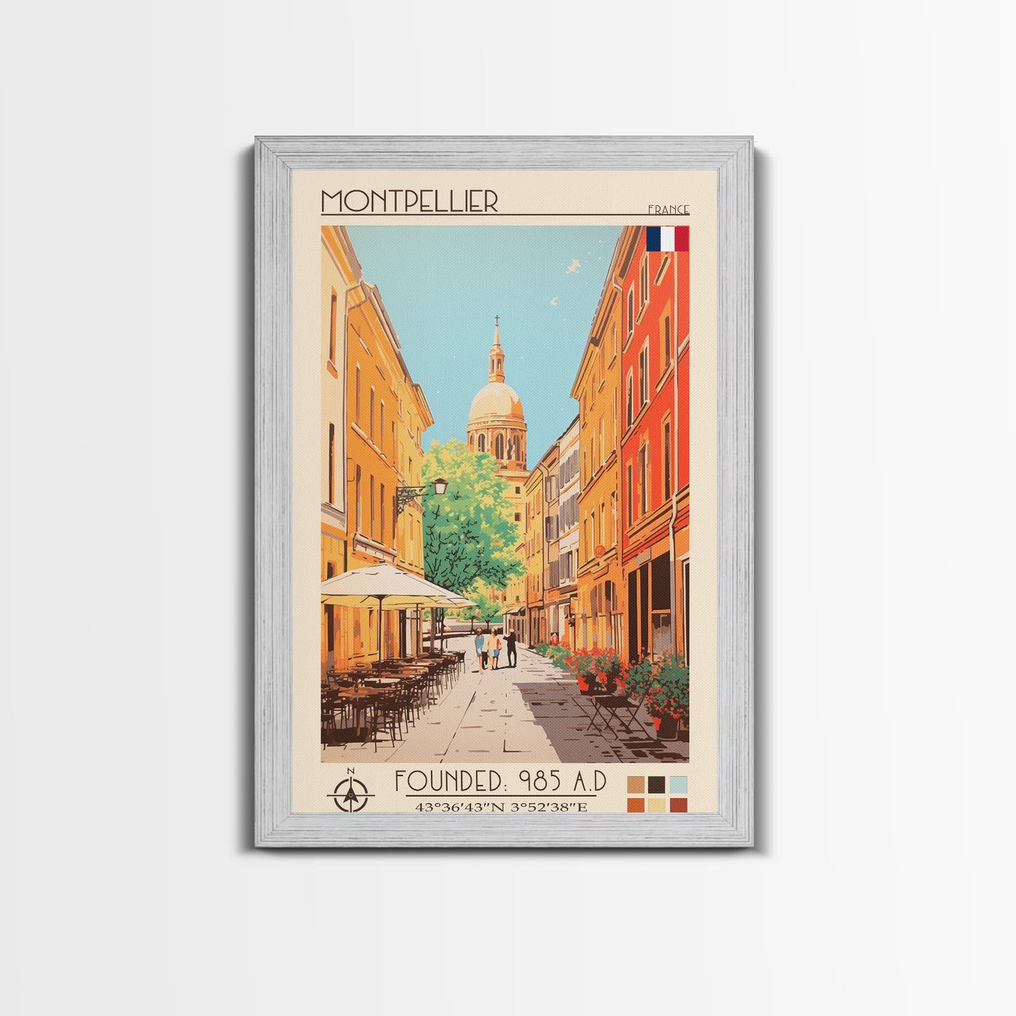 Montpellier France Travel Poster Framed Canvas Print