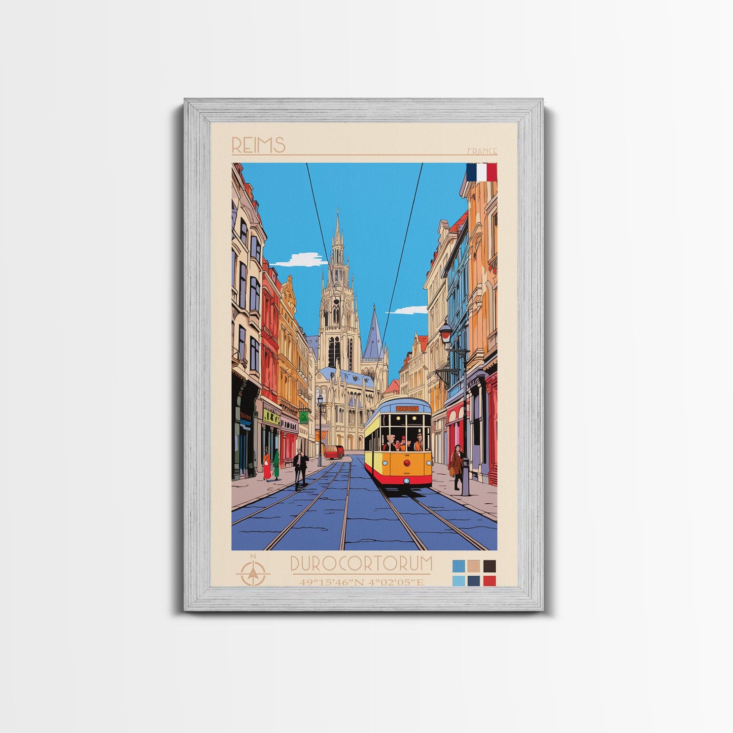 Reims France Travel Poster Framed Canvas Print