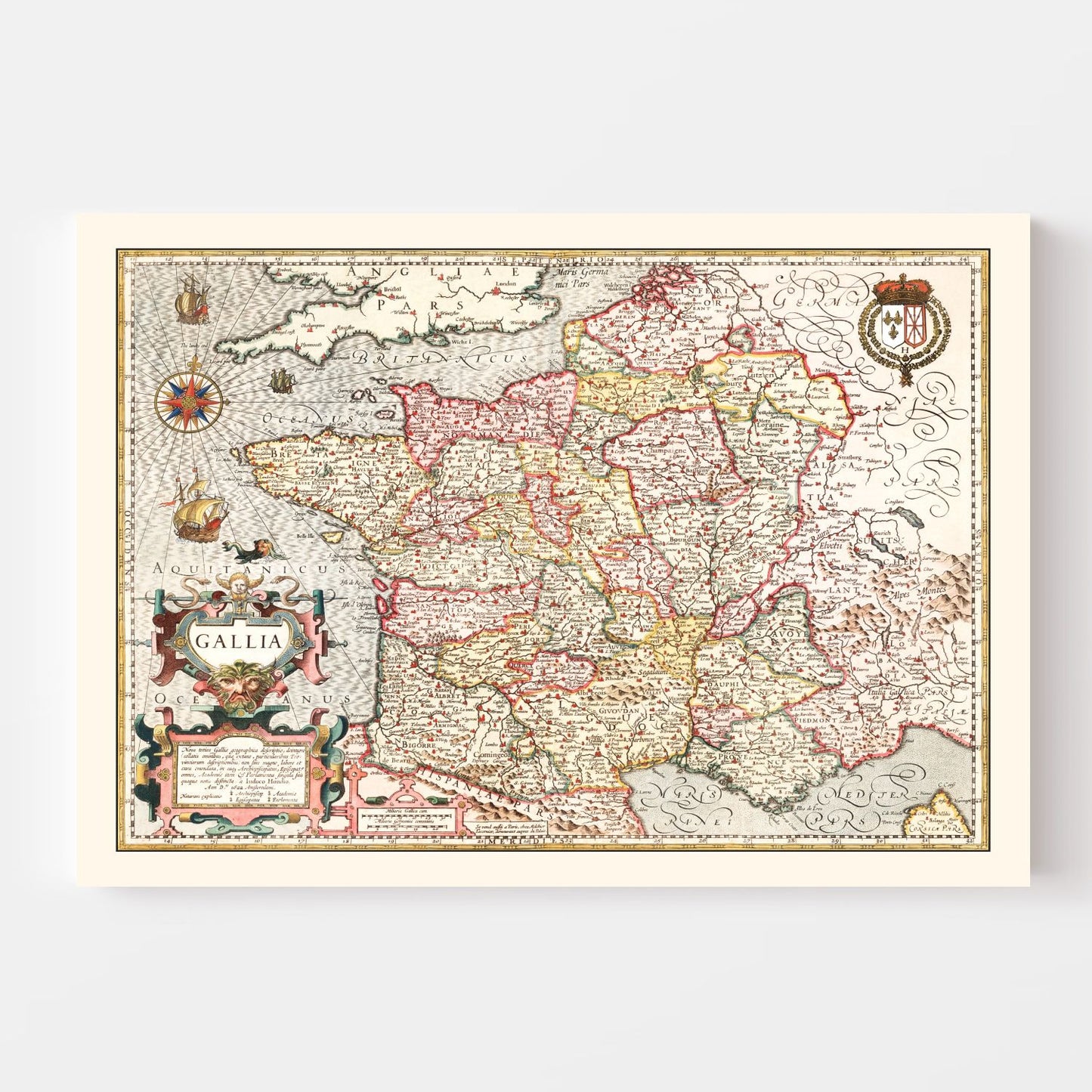 Vintage Map of Gaule (Gaul) France 1623 — Antique 17th Century Print