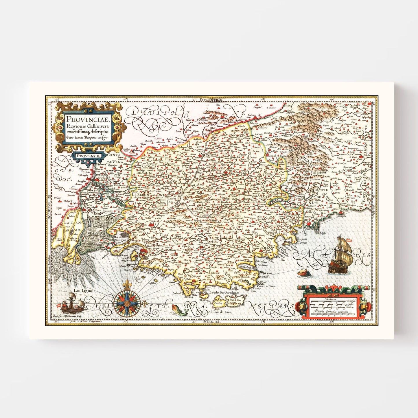 Vintage Map of Gaul Region of France, 1623