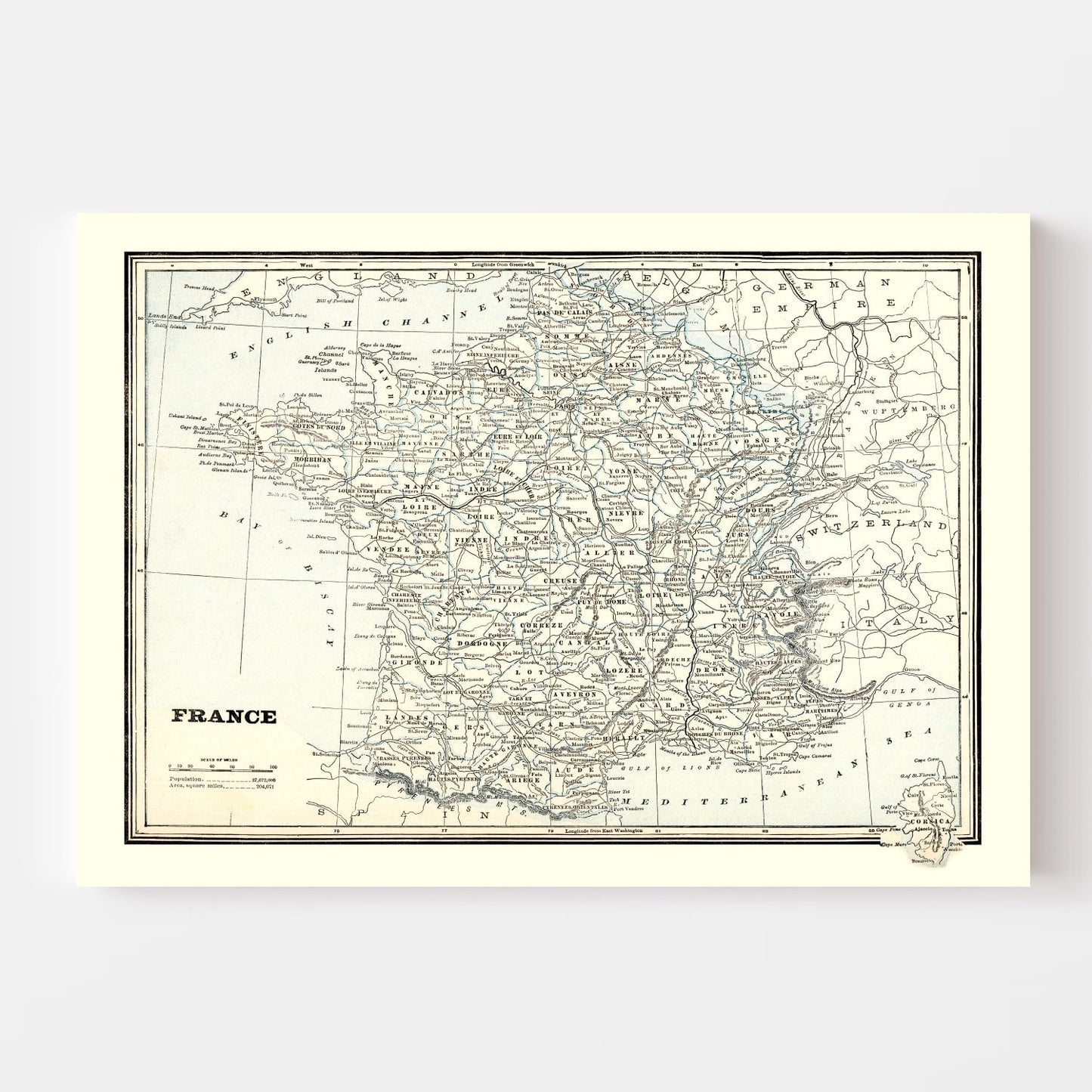 Vintage Map of France 1893 — Antique Belle Époque National Cartography Print