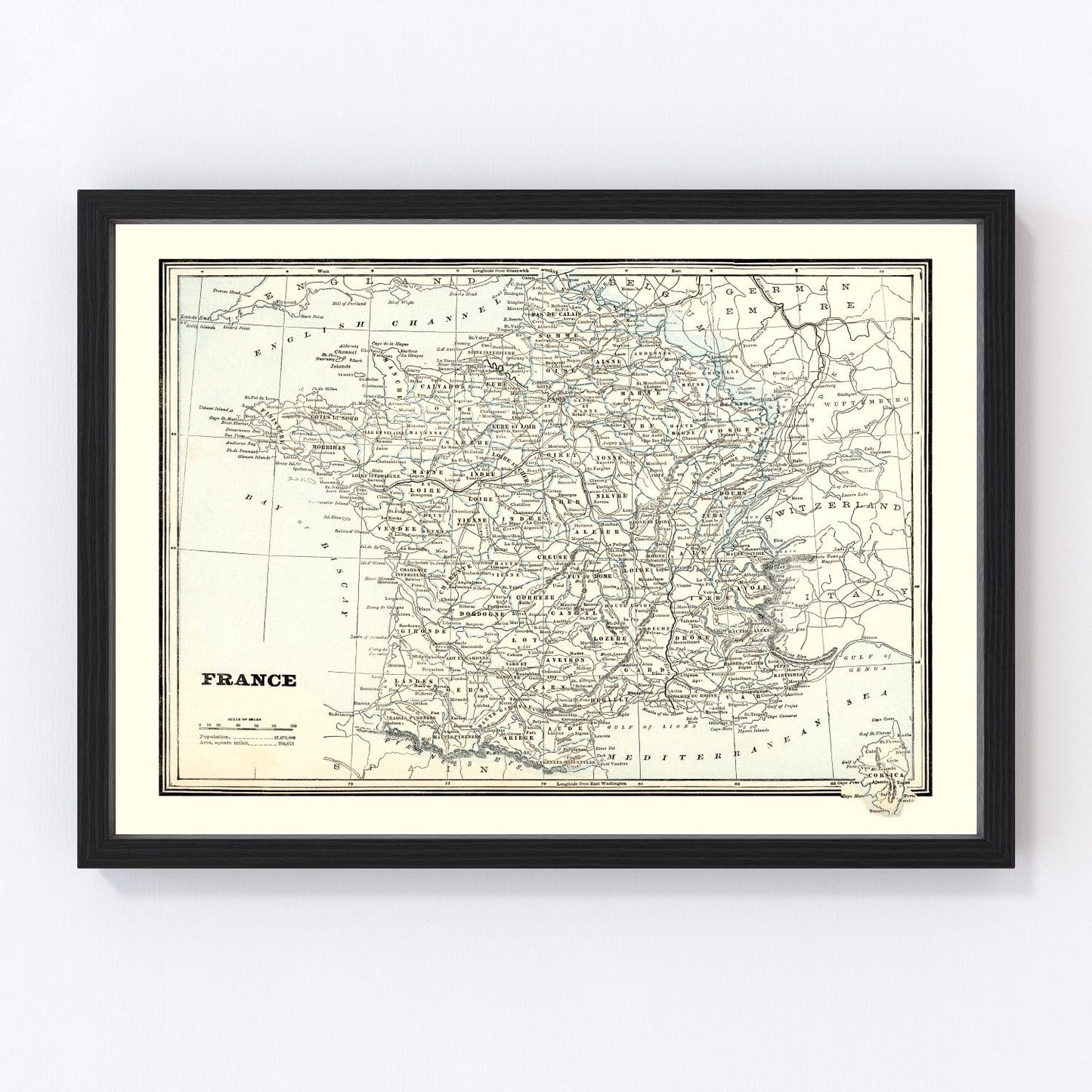 Vintage Map of France 1893 — Antique Belle Époque National Cartography Print