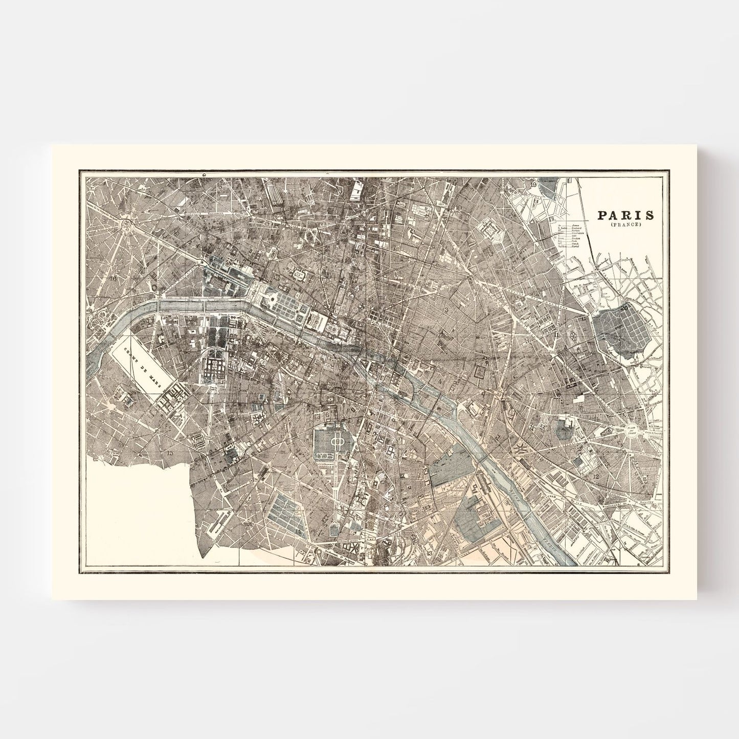 Vintage Map of Paris, France 1893 — Antique 19th Century Cartography Print