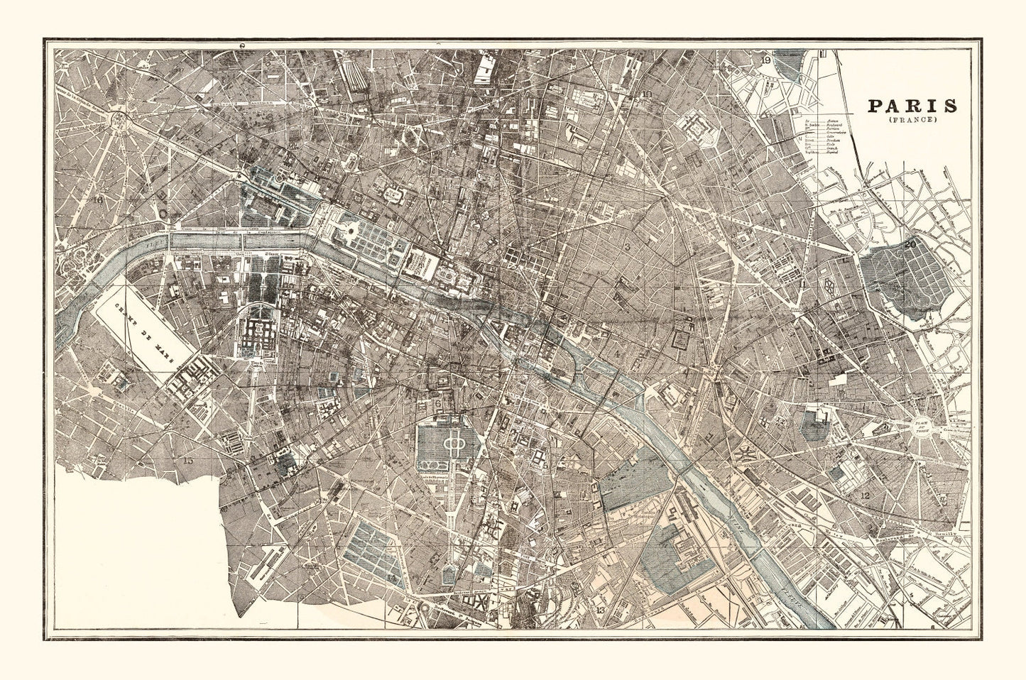Vintage Map of Paris, France 1893 — Antique 19th Century Cartography Print