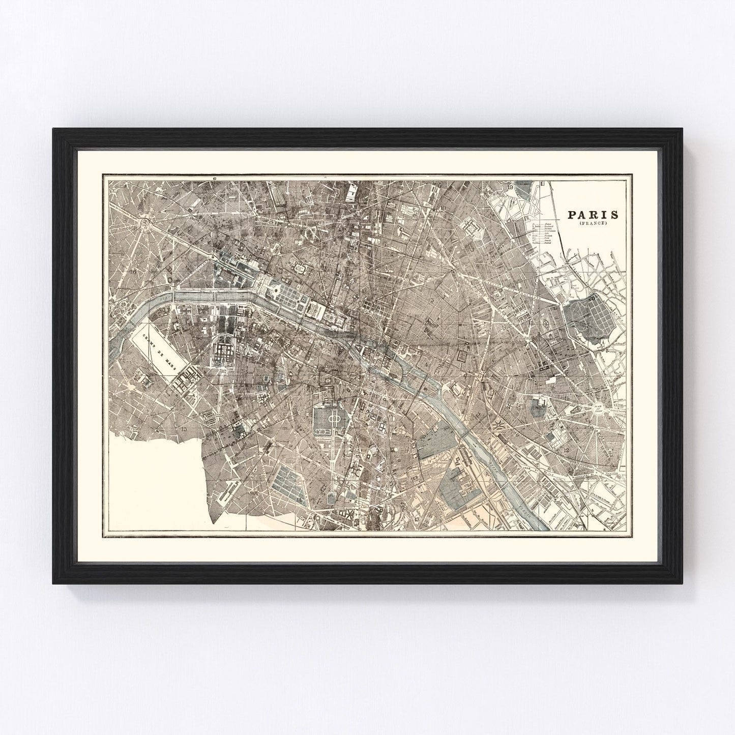 Vintage Map of Paris, France 1893 — Antique 19th Century Cartography Print