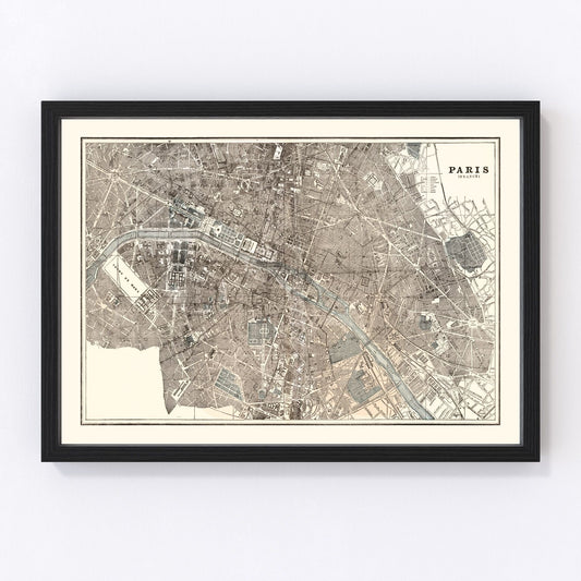 Vintage Map of Paris, France 1893 — Antique 19th Century Cartography Print