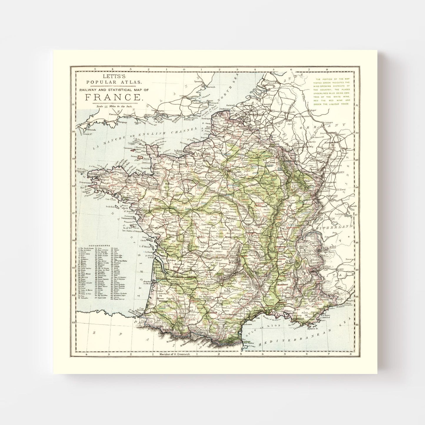 Vintage Map of France 1883 — Antique 19th Century National Cartography Print