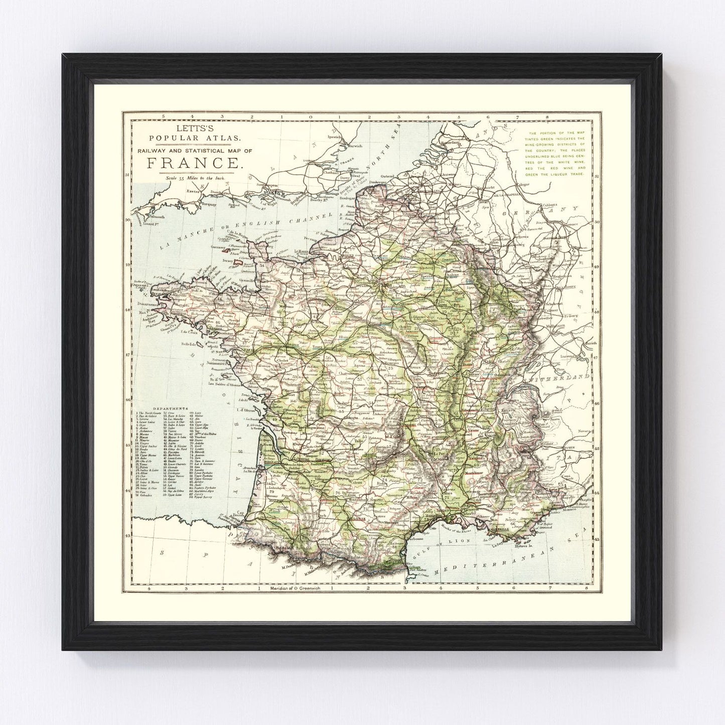 Vintage Map of France 1883 — Antique 19th Century National Cartography Print