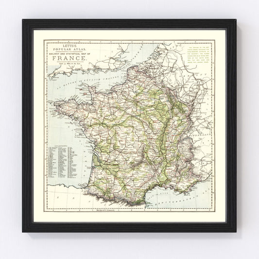 Vintage Map of France 1883 — Antique 19th Century National Cartography Print