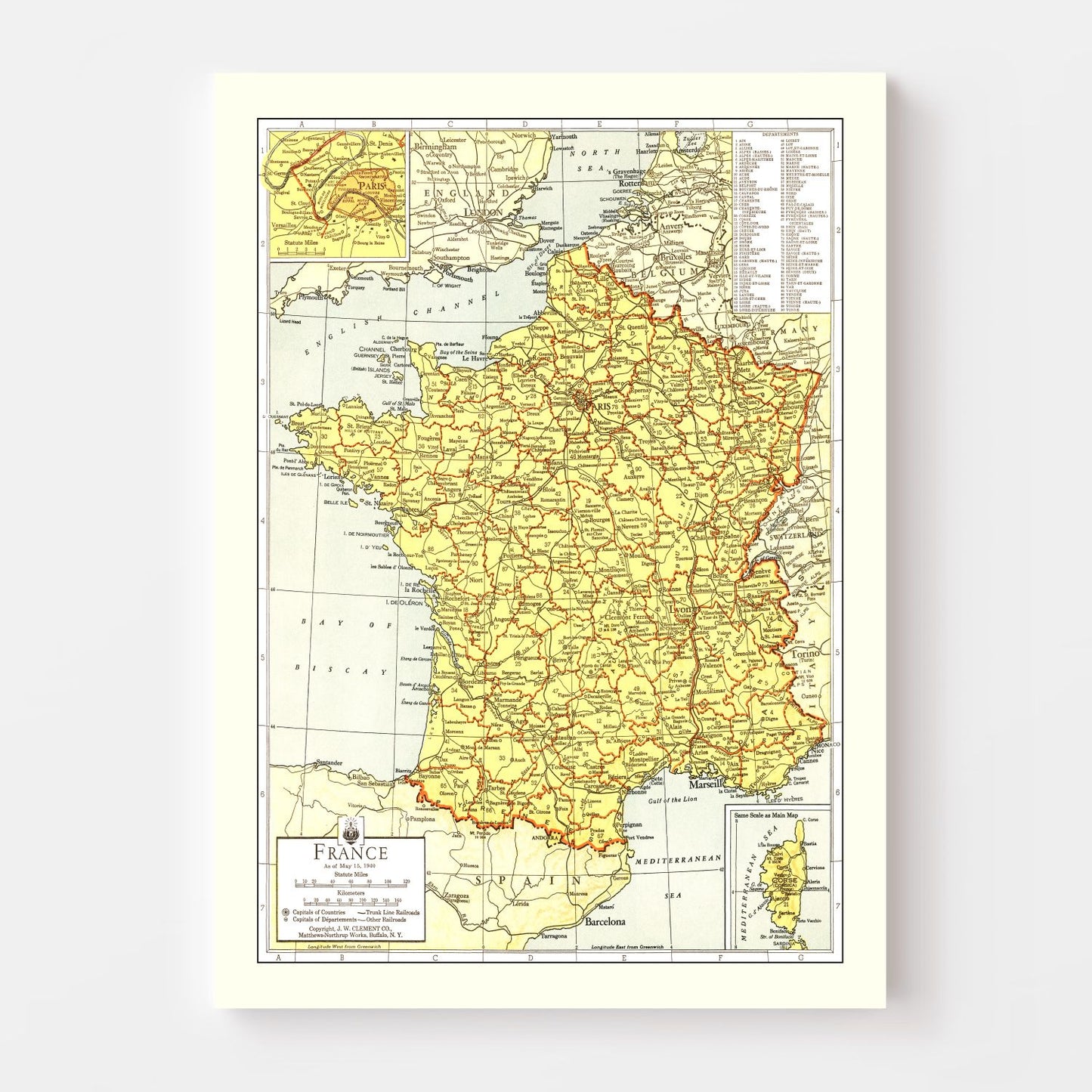 Vintage Map of France 1943 — WWII Era Antique Cartography Print