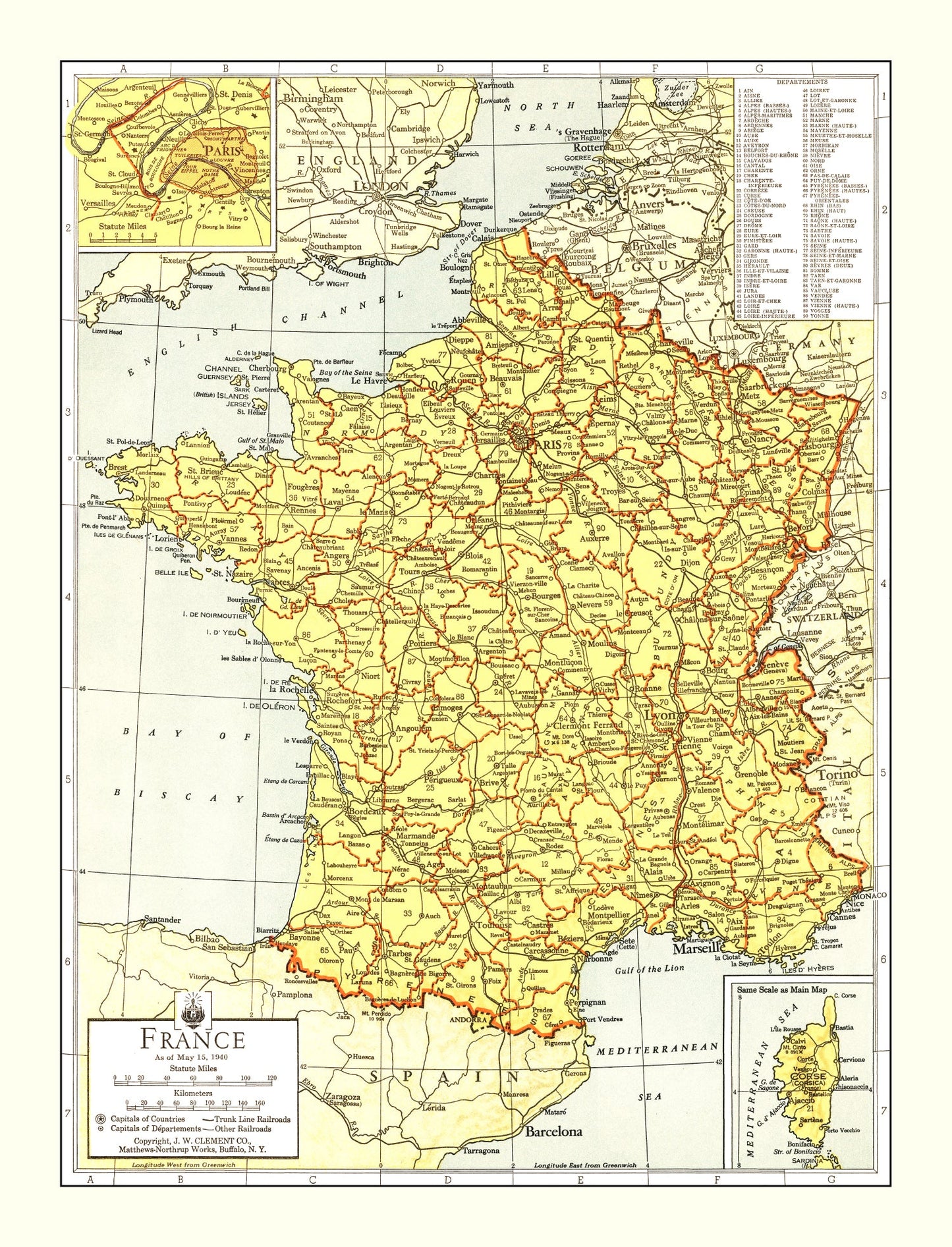 Vintage Map of France 1943 — WWII Era Antique Cartography Print