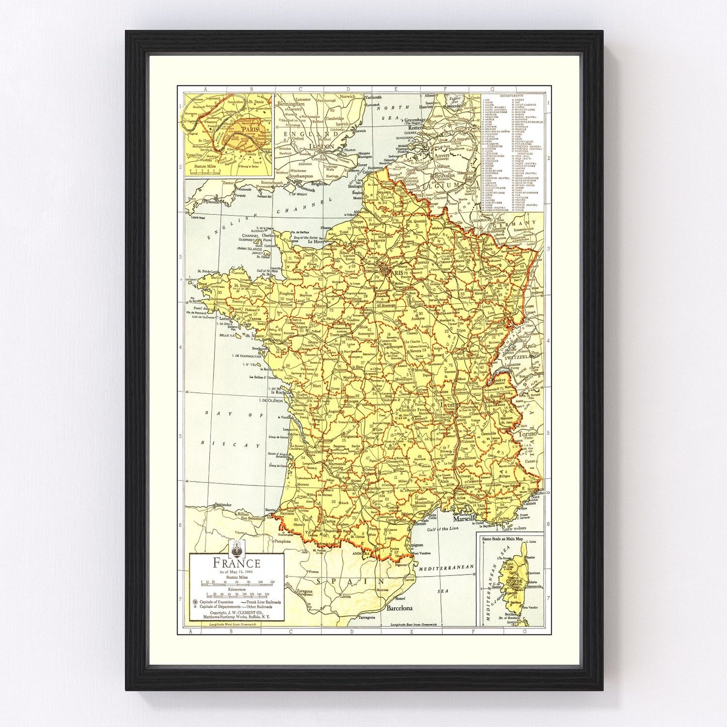 Vintage Map of France 1943 — WWII Era Antique Cartography Print