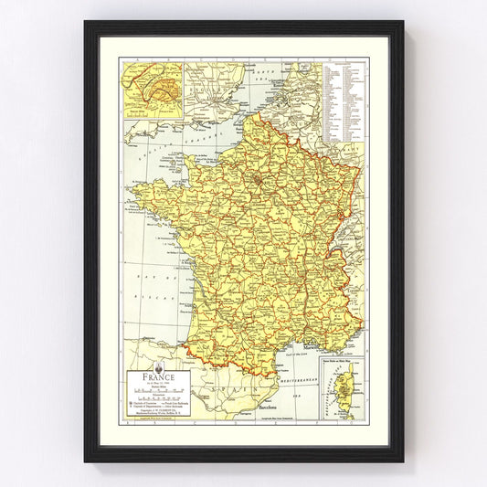 Vintage Map of France 1943 — WWII Era Antique Cartography Print