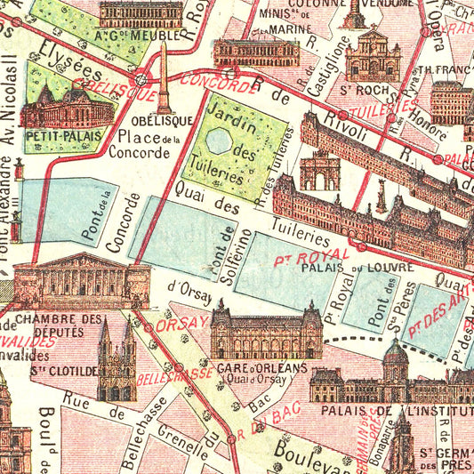 Vintage Map of Paris, France 1911
