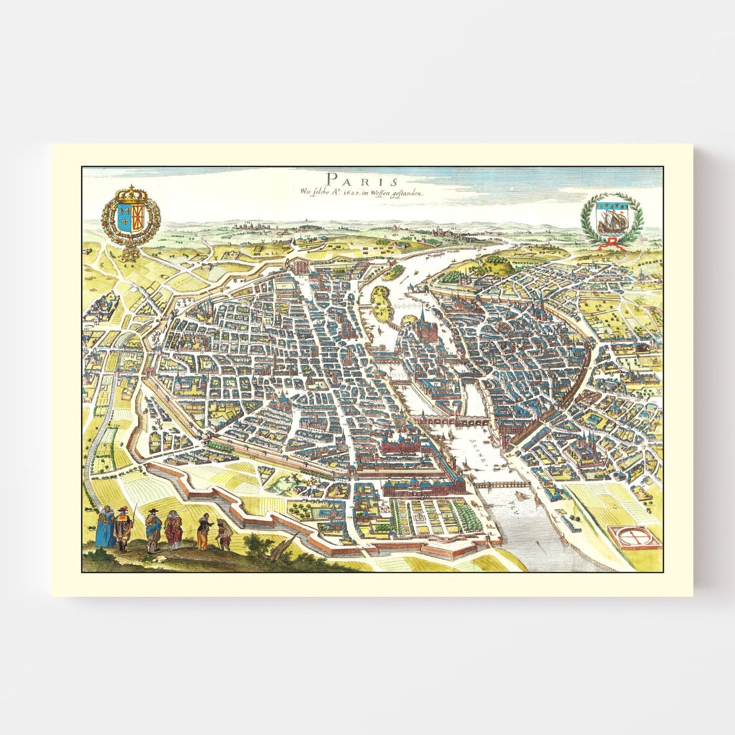 Vintage Map of Paris, France 1655 — Antique 17th Century City Print