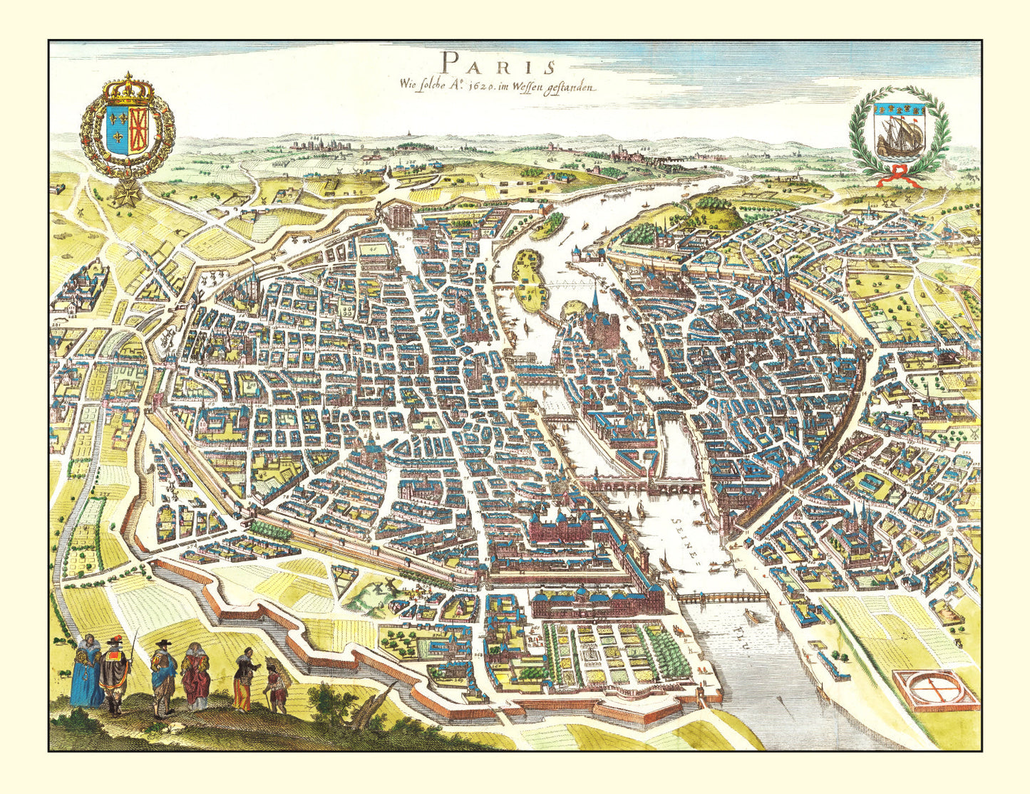 Vintage Map of Paris, France 1655 — Antique 17th Century City Print