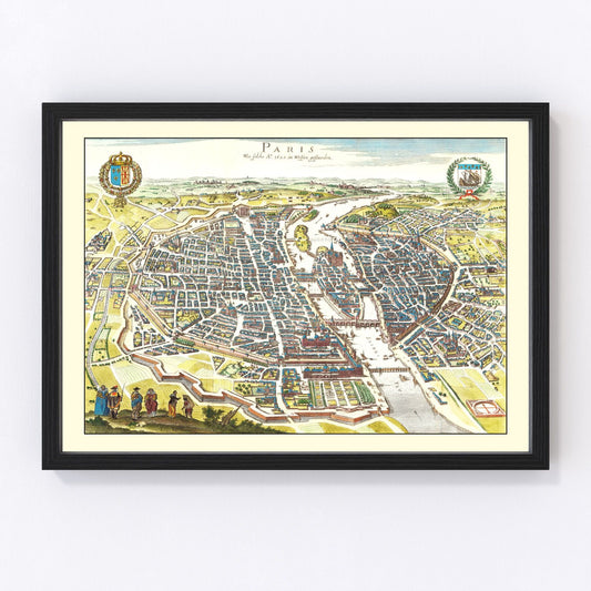 Vintage Map of Paris, France 1655 — Antique 17th Century City Print