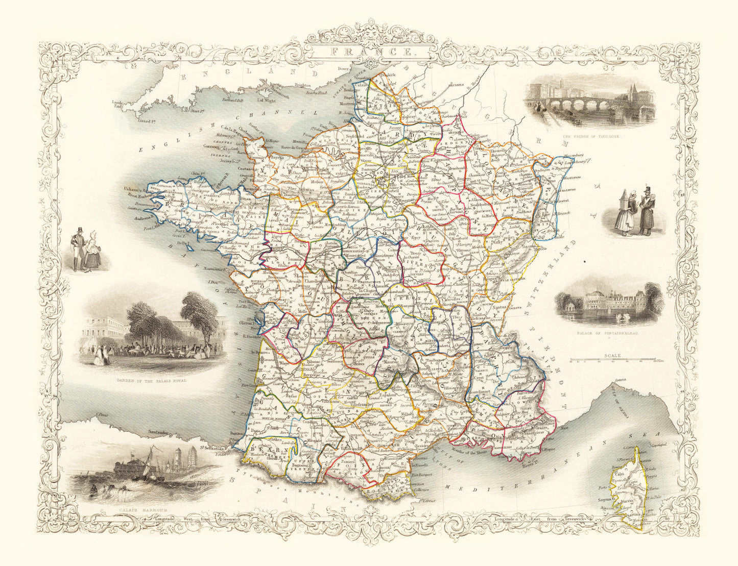 Vintage Map of France 1851 — Antique Second Republic Cartography Print