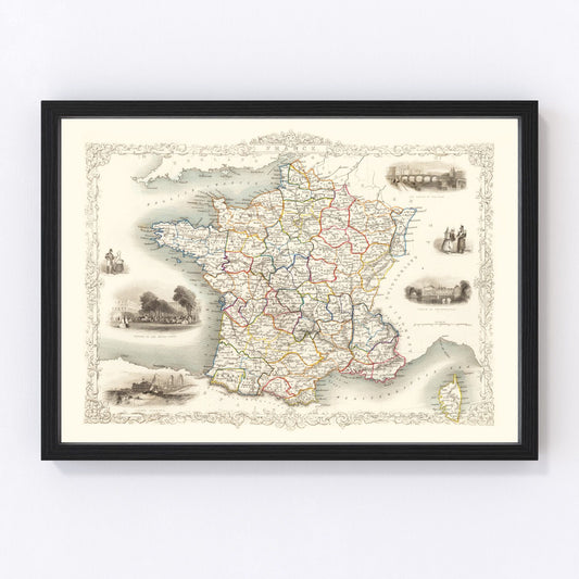 Vintage Map of France 1851 — Antique Second Republic Cartography Print
