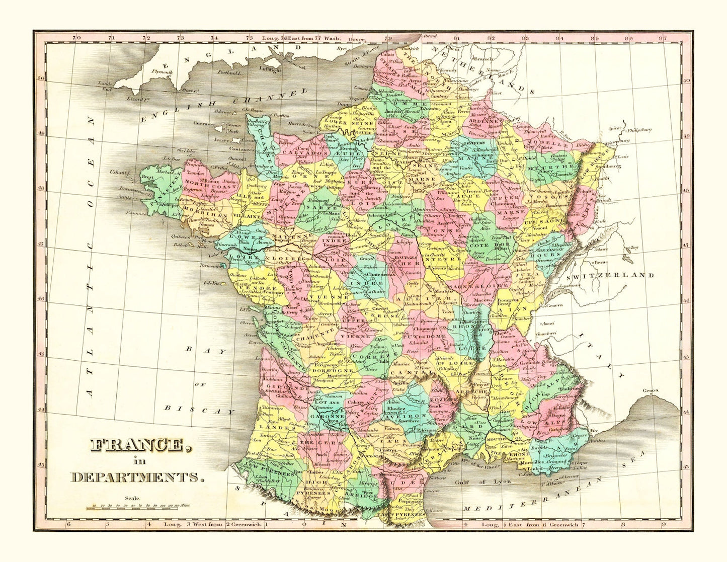 Old Map of France in Départements 1831 — Antique Administrative Cartography Print
