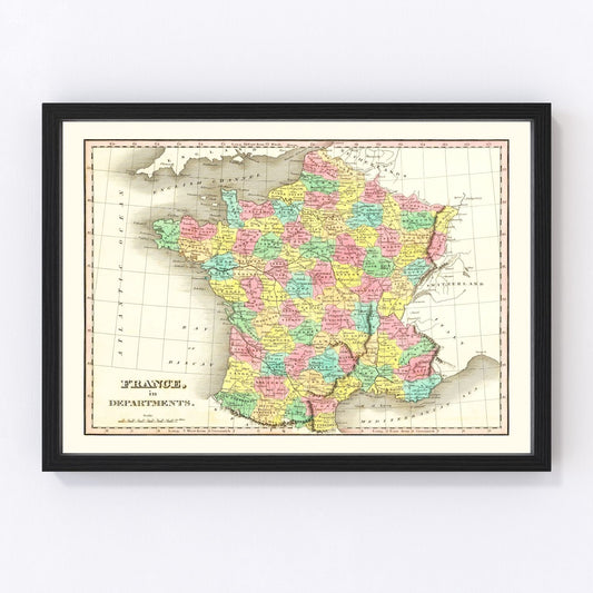 Old Map of France in Départements 1831 — Antique Administrative Cartography Print