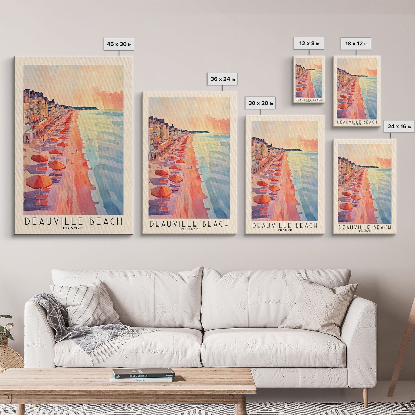 Deauville Beach, France Travel Poster Framed Canvas Print