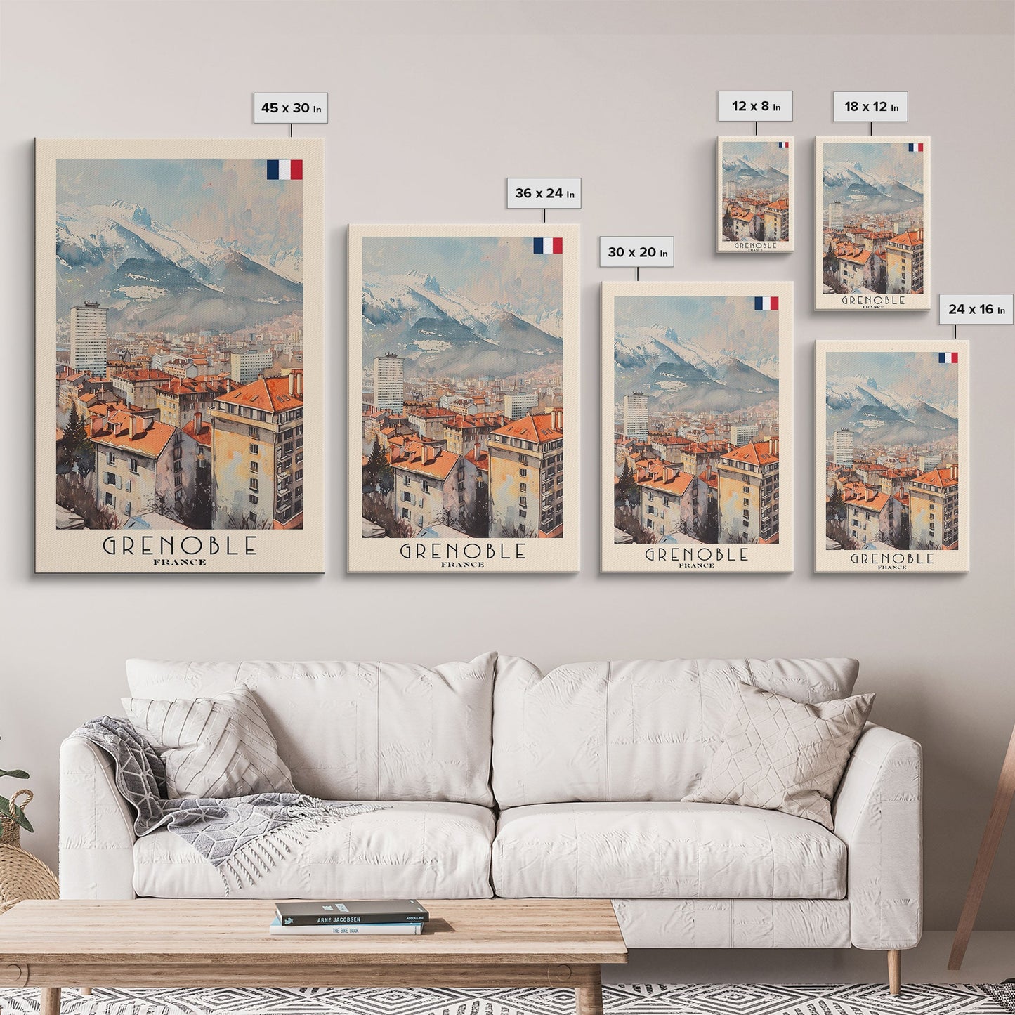 Grenoble France Mountain View Art, Framed Canvas Print