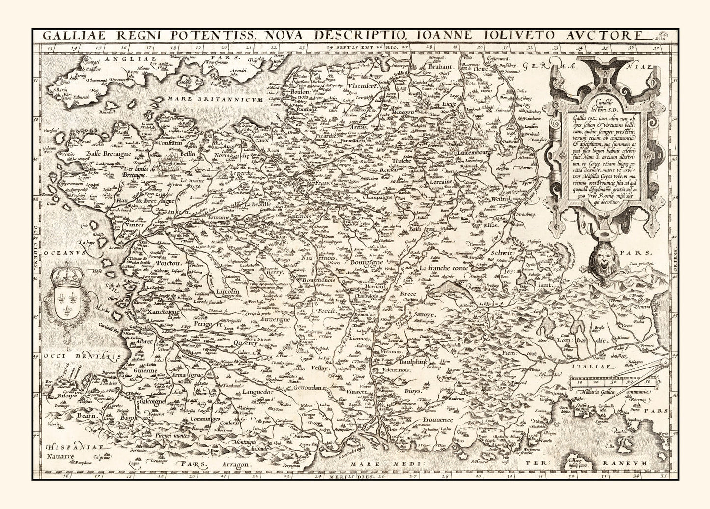 Vintage Map of France 1570 — Antique Renaissance Era Cartography Print