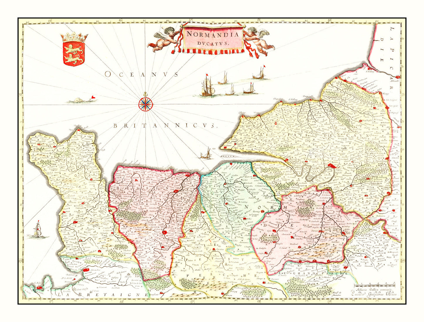Vintage Map of Normandy, France 1665 — Antique 17th Century Regional Print
