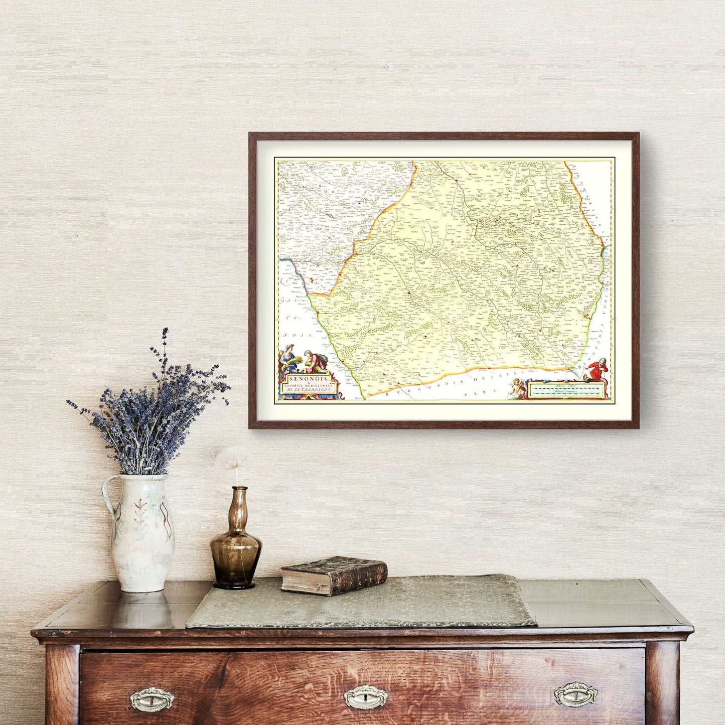 Vintage Map of Southern Champagne, France 1665 — Antique 17th Century Regional Print