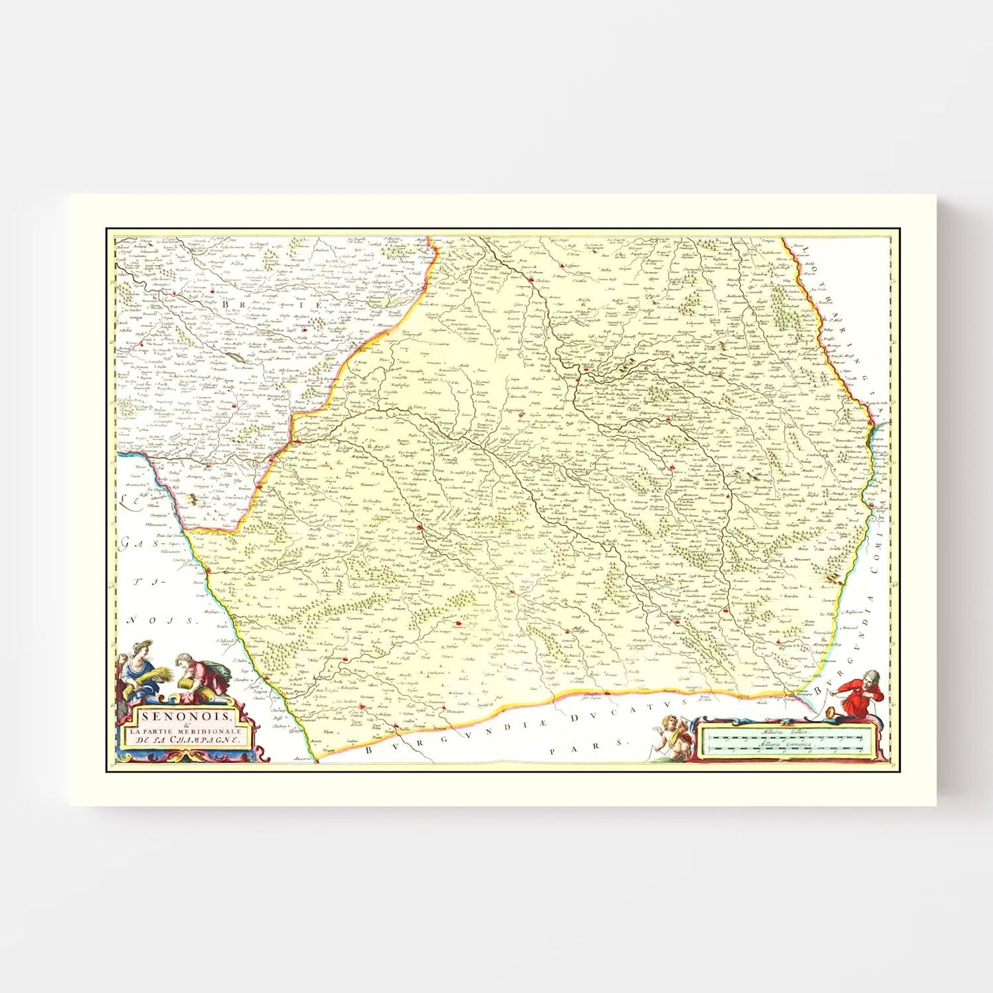 Vintage Map of Southern Champagne, France 1665 — Antique 17th Century Regional Print