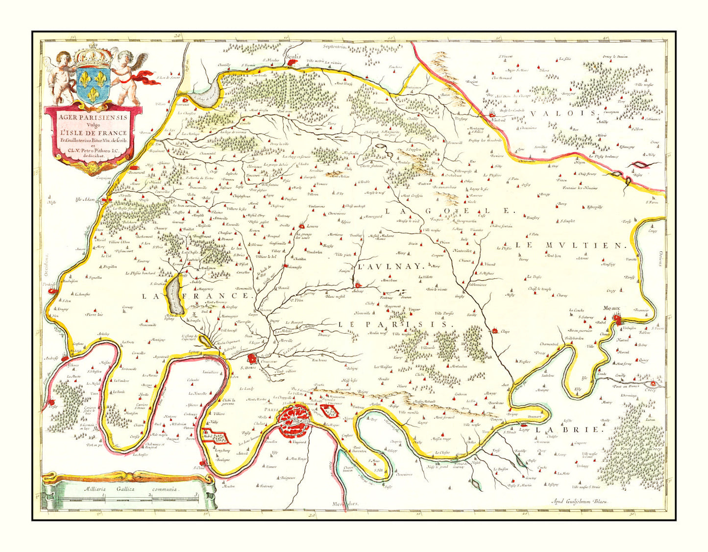 Vintage Map of Paris, France 1665 — Antique 17th Century City Print