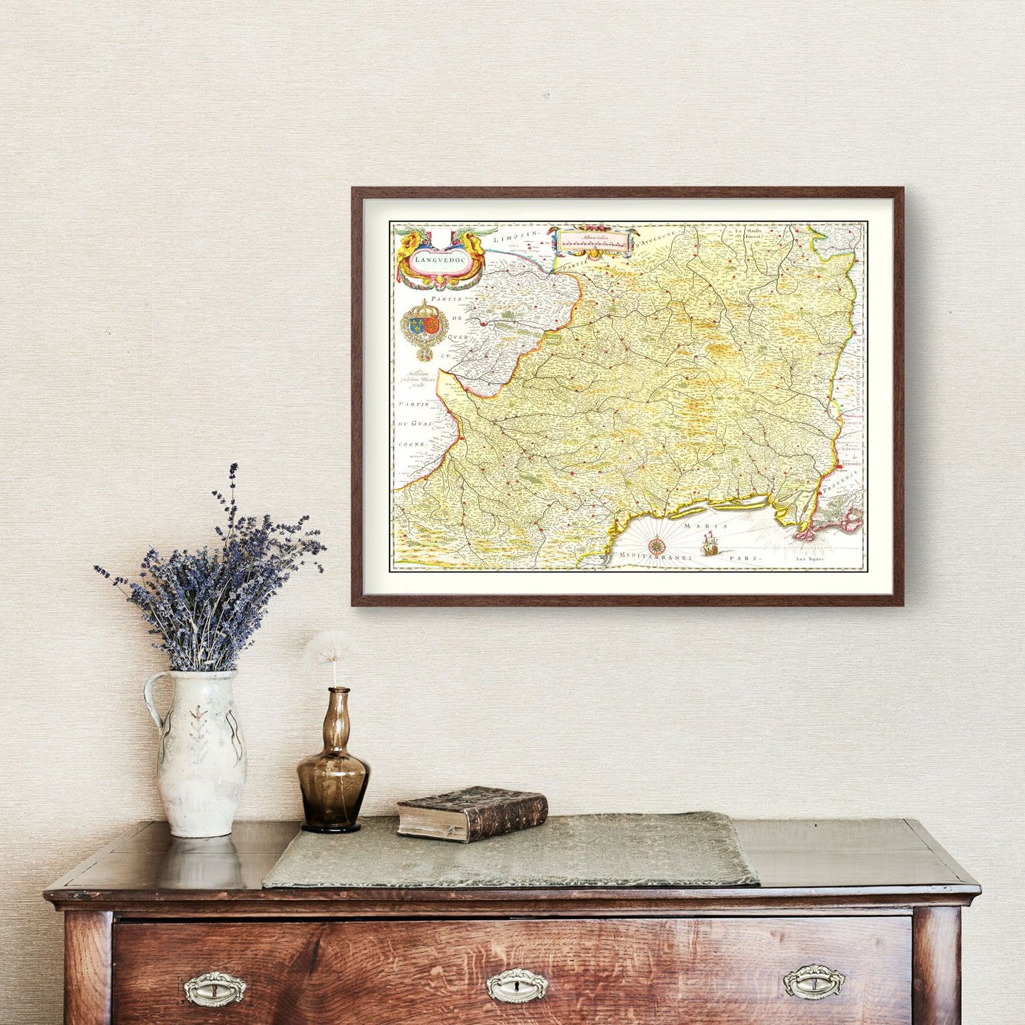 Vintage Map of Languedoc, France 1665 — Antique 17th Century Southern France Print