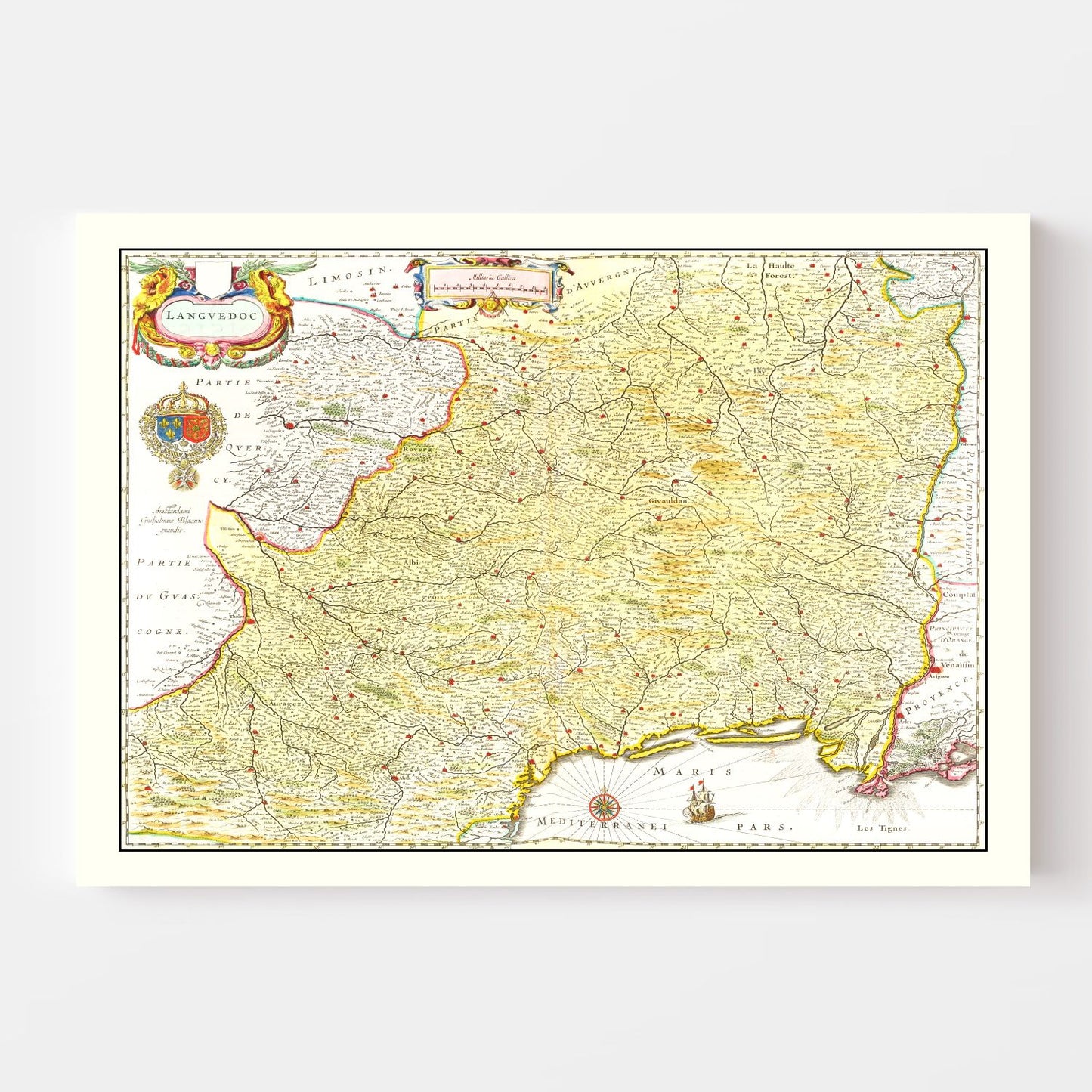 Vintage Map of Languedoc, France 1665 — Antique 17th Century Southern France Print
