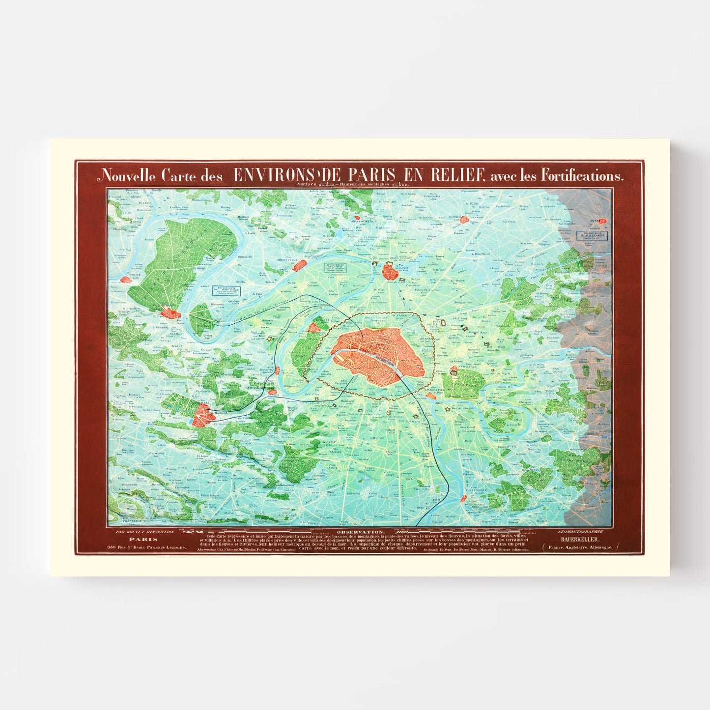 Vintage Map of Paris, France 1843 — Antique 19th Century City Print