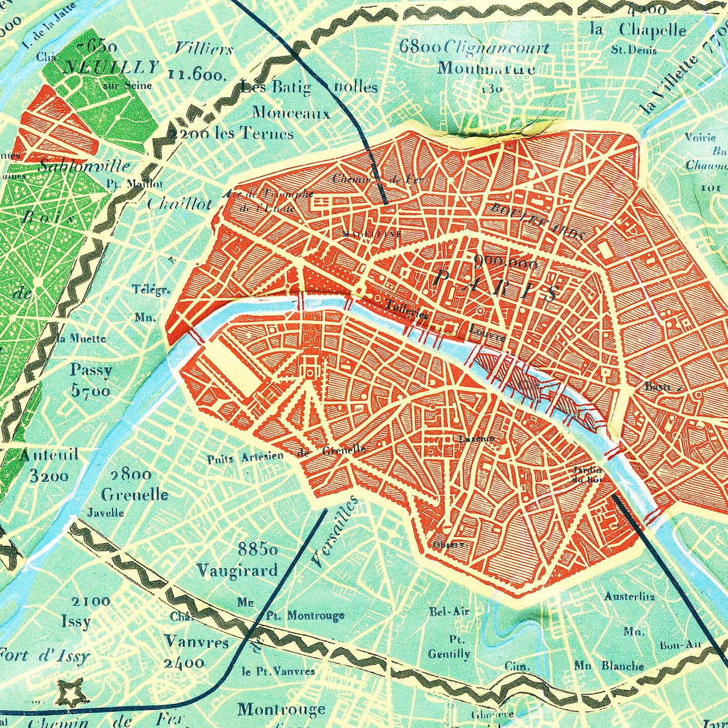 Vintage Map of Paris, France 1843 — Antique 19th Century City Print