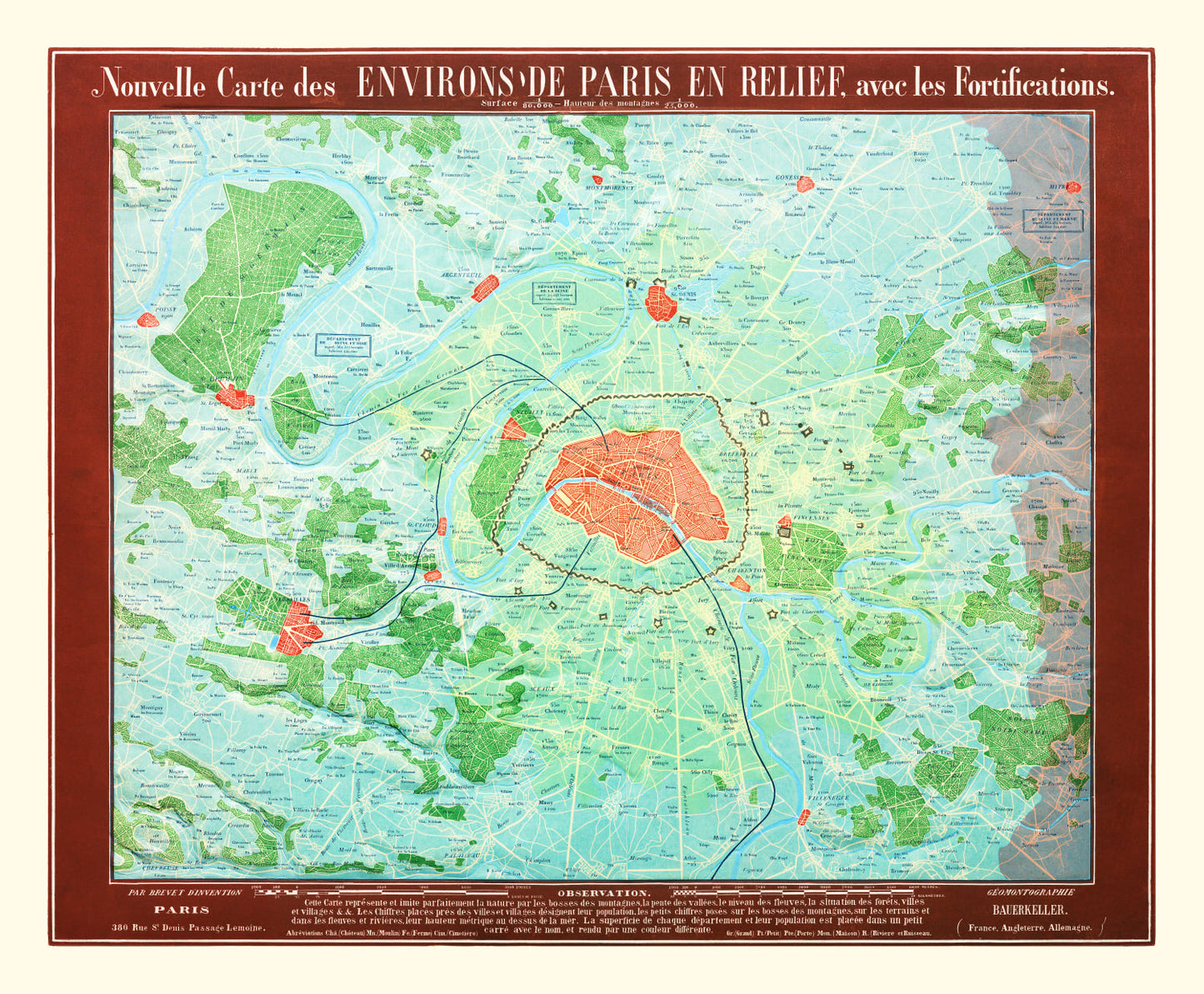 Vintage Map of Paris, France 1843 — Antique 19th Century City Print