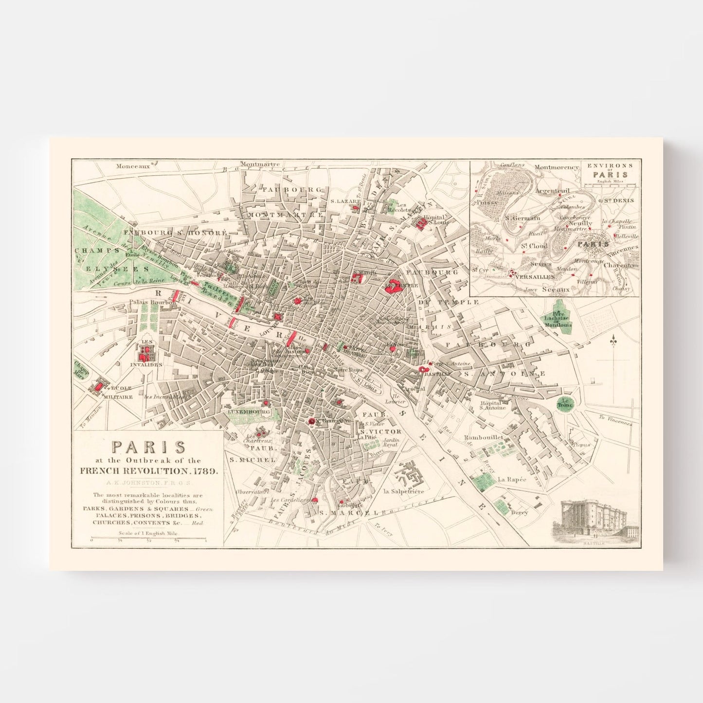 Vintage Paris French Revolution Map 1789 — Antique Historical France Print