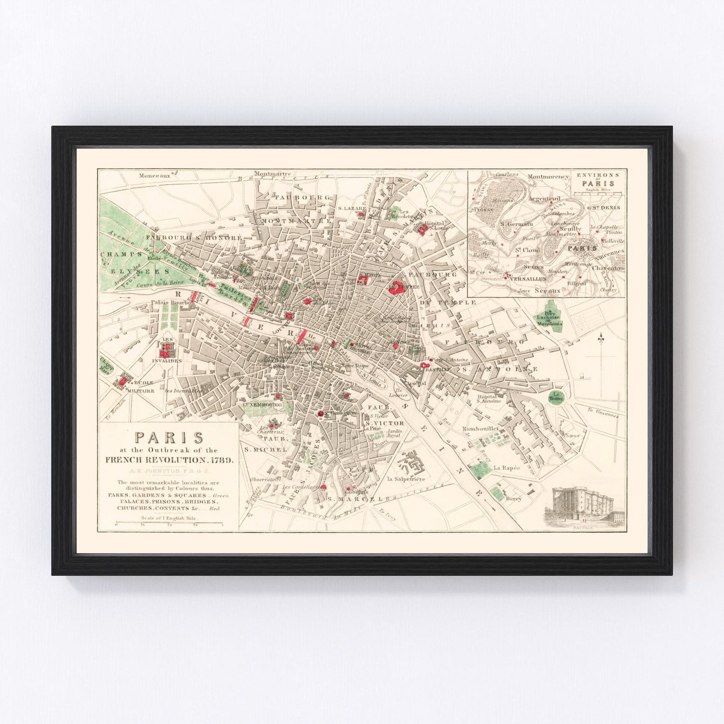 Vintage Paris French Revolution Map 1789 — Antique Historical France Print