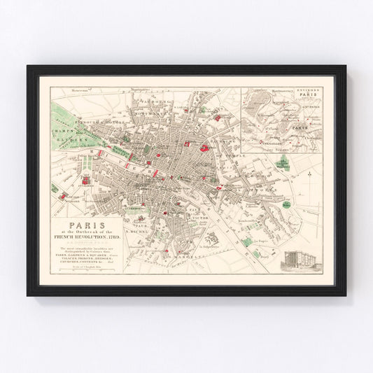 Vintage Paris French Revolution Map 1789 — Antique Historical France Print