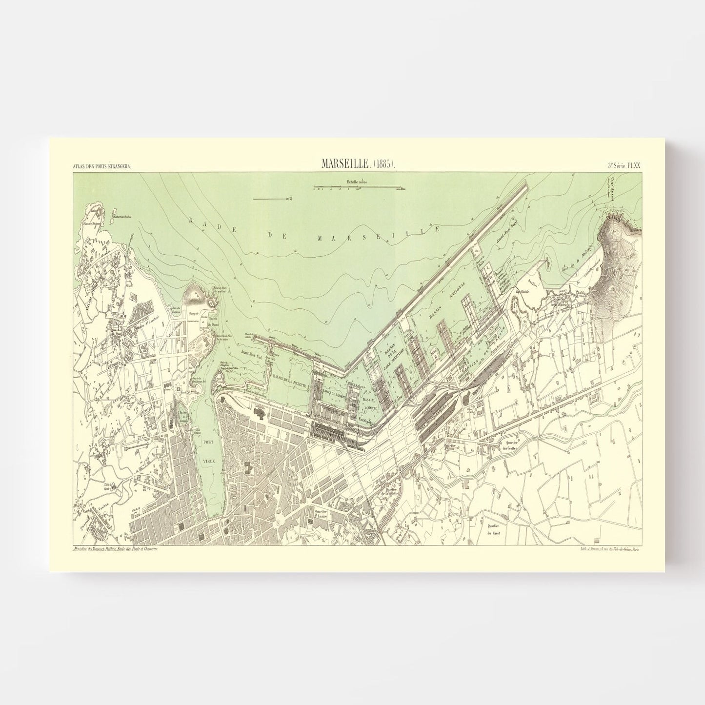 Vintage Map of Marseille, France 1885 — Antique 19th Century Mediterranean Port Print